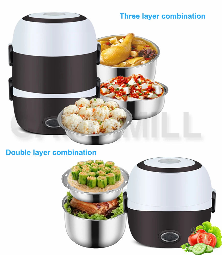 CANDIMILL Mini cuiseur à riz électrique repas Portable chauffage thermique boîte à déjeuner 2/3 couches cuiseur vapeur alimentaire récipient de cuisson