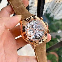 Reef Tiger-Montres Automatiques Seton pour Homme, Modules Or Rose, Bracelet Cuir Tourbillon, Montre dehors Étanche, Luxe, RIncome 703