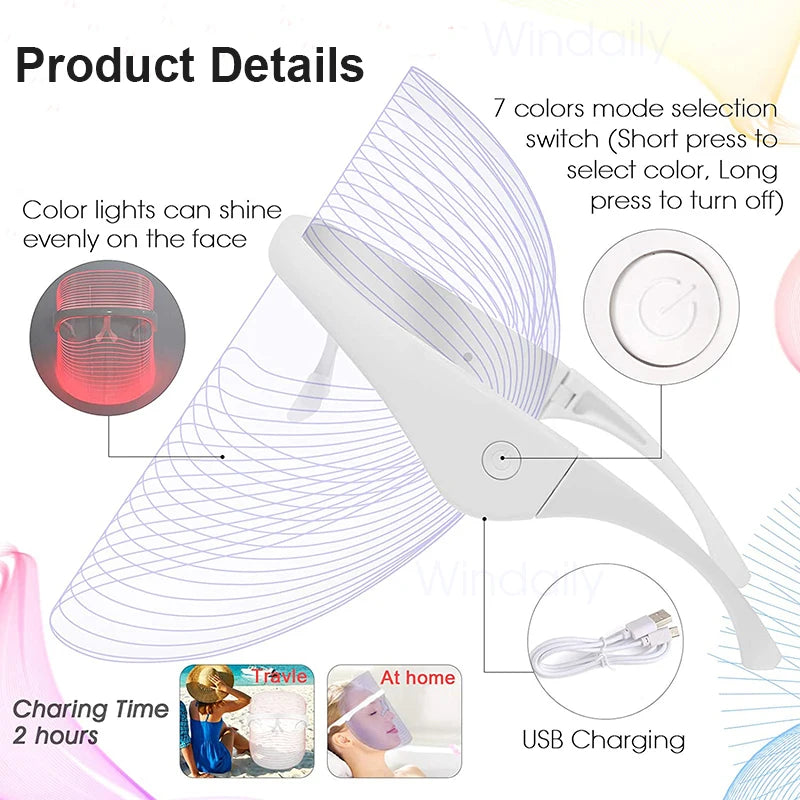 7 Colors LED Light Therapy Facial Mask Photon Anti-Aging Anti Wrinkle Rejuvenation Wireless Face Mask Skin Care Beauty Devices