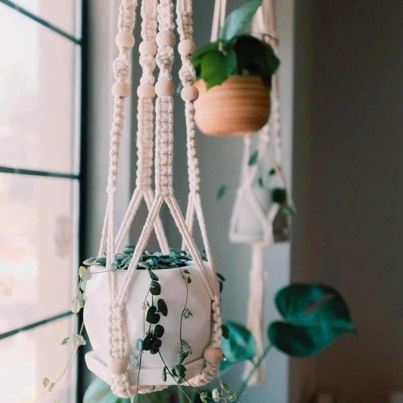 Panier suspendu de plantes en macramé fait à la main, support de Pots de fleurs, décoration suspendue de balcon, corde de levage nouée, fournitures de jardin pour la maison