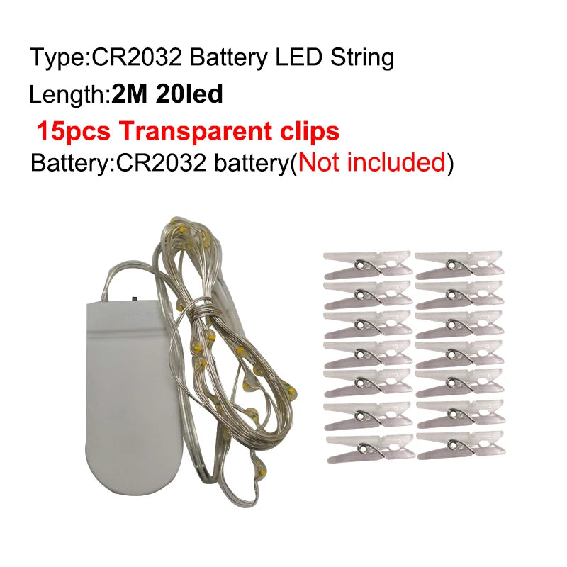 Guirlande lumineuse LED 5M 10M, Clip Photo USB, guirlande lumineuse féerique à piles, pour chambre à coucher, fête à domicile, mariage, décoration de noël