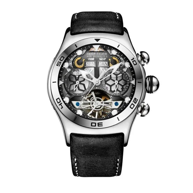 Reef Tiger-Montres Automatiques Seton pour Homme, Modules Or Rose, Bracelet Cuir Tourbillon, Montre dehors Étanche, Luxe, RIncome 703