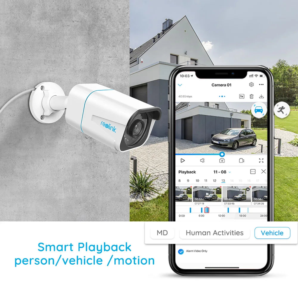 Reolink-Caméra Extérieure 8AJ4 K PoE Détection Humaine/Voiture Infrarouge Vision Nocturne Bullet Smart Home Caméra de permission IP RLC-810A