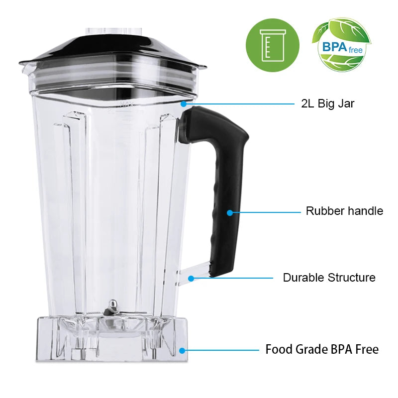 Mixeur digital professionnel 3HP sans BPA 2 LItres avec touche tactile, robot de cuisine blender, mélangeur et presse-agrumes très puissant pour faire de délicieux smoothies glacés aux fruits avec bouton sensitif