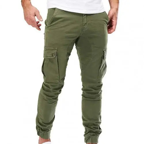 Men Cargo Military Pants Drawstring Solid Color Ankle Banded Casual Multi Pockets Cargo Pants for Male 2021 Autumn Sportswear