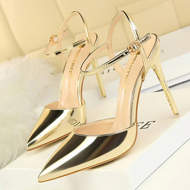 BIGTREE chaussures mode talons hauts chaussures en cuir verni femme pompes Sexy femmes talons bleu argent talons aiguilles femmes sandales 2025