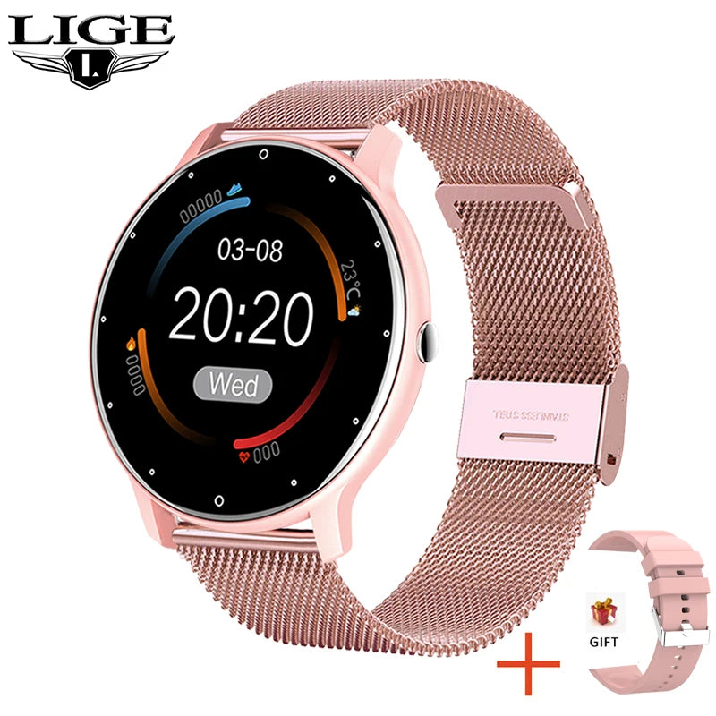 Montre intelligente Dames Écran tactile complet Sports Fitness montre IP67 étanche Bluetooth pour Android iOS Montre intelligente Femme