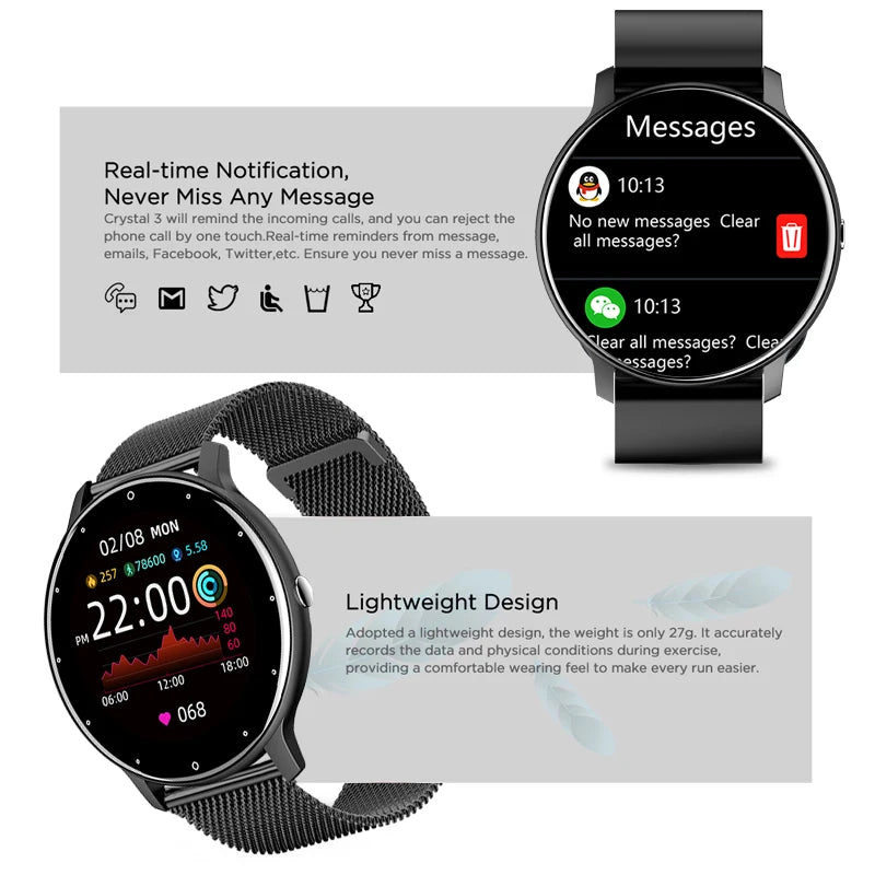 Montre intelligente Dames Écran tactile complet Sports Fitness montre IP67 étanche Bluetooth pour Android iOS Montre intelligente Femme