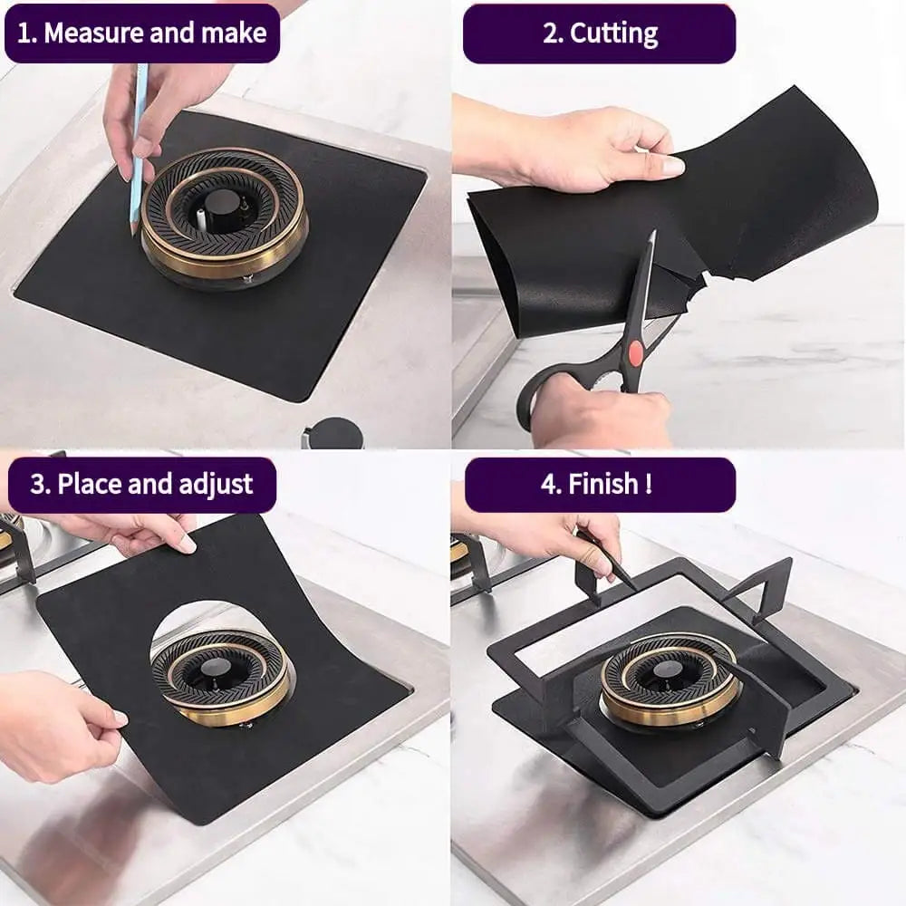 Protecteur de cuisinière à gaz, 4 pièces, revêtement de couverture de cuisinière à gaz, tapis de nettoyage, protection de cuisinière à gaz, accessoires de cuisine