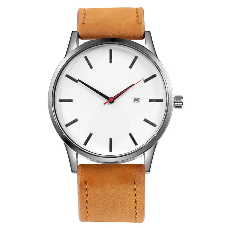 Simple Hommes Montre À Quartz Relogio Masculino Militaire Sport Montre-bracelet Bracelet En Cuir Mens Reloj Calendrier Complet Montres Hom Saati