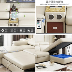 Canapé-lit en cuir véritable pour salon, canapé inclinable électrique en L, haut-parleur, supporter ficateur d'air, rangement Bluetooth