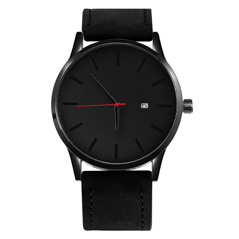 Montre à Quartz Simple pour hommes, montre-bracelet de Sport militaire, bracelet en cuir, calendrier complet, Hom Saati