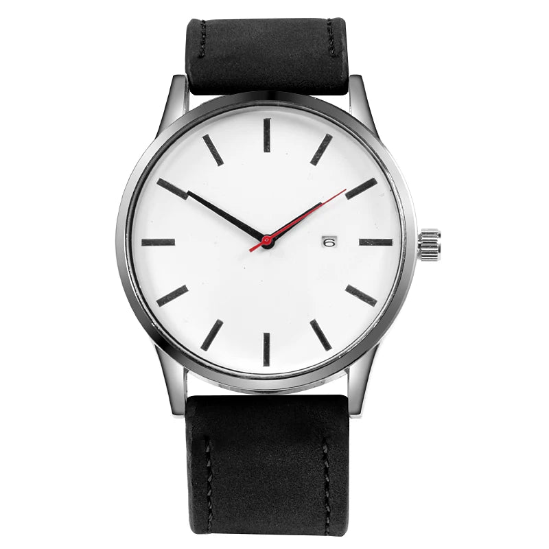 Montre à Quartz Simple pour hommes, montre-bracelet de Sport militaire, bracelet en cuir, calendrier complet, Hom Saati