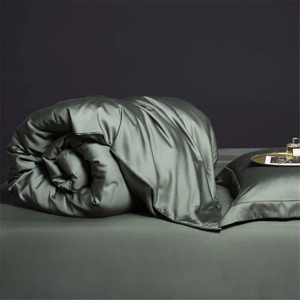 VEV-ESTHETE-Parure de lit vert foncé, ensemble de literie sain et pur, housse de luxe Queen et King, drap plat, taie d'oreiller, linge de lit, 100%