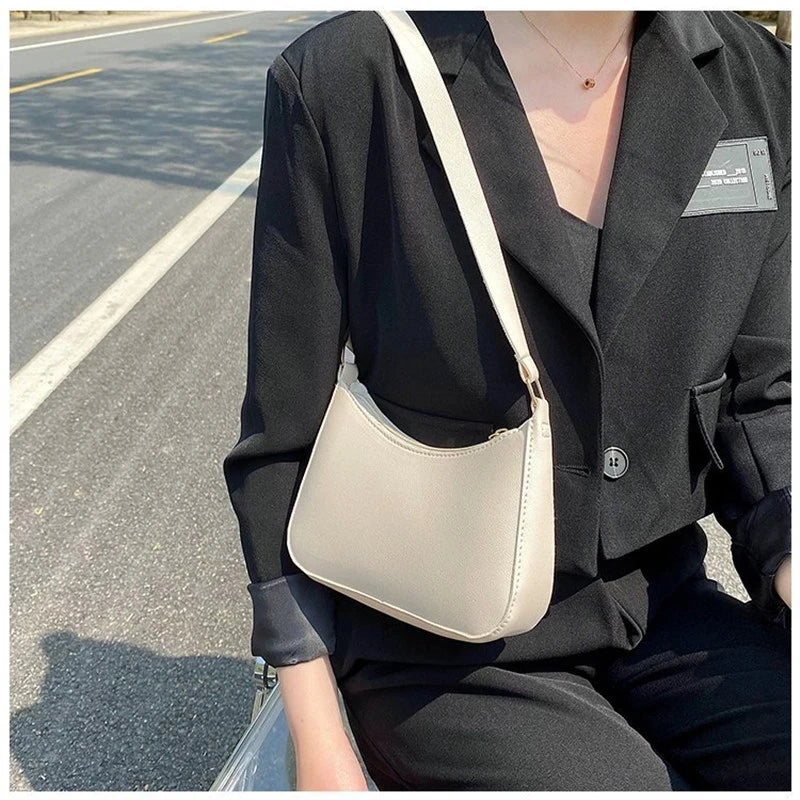 Sac à main rétro solide en cuir PU pour femmes, sous les bras, décontracté, nouvelle collection