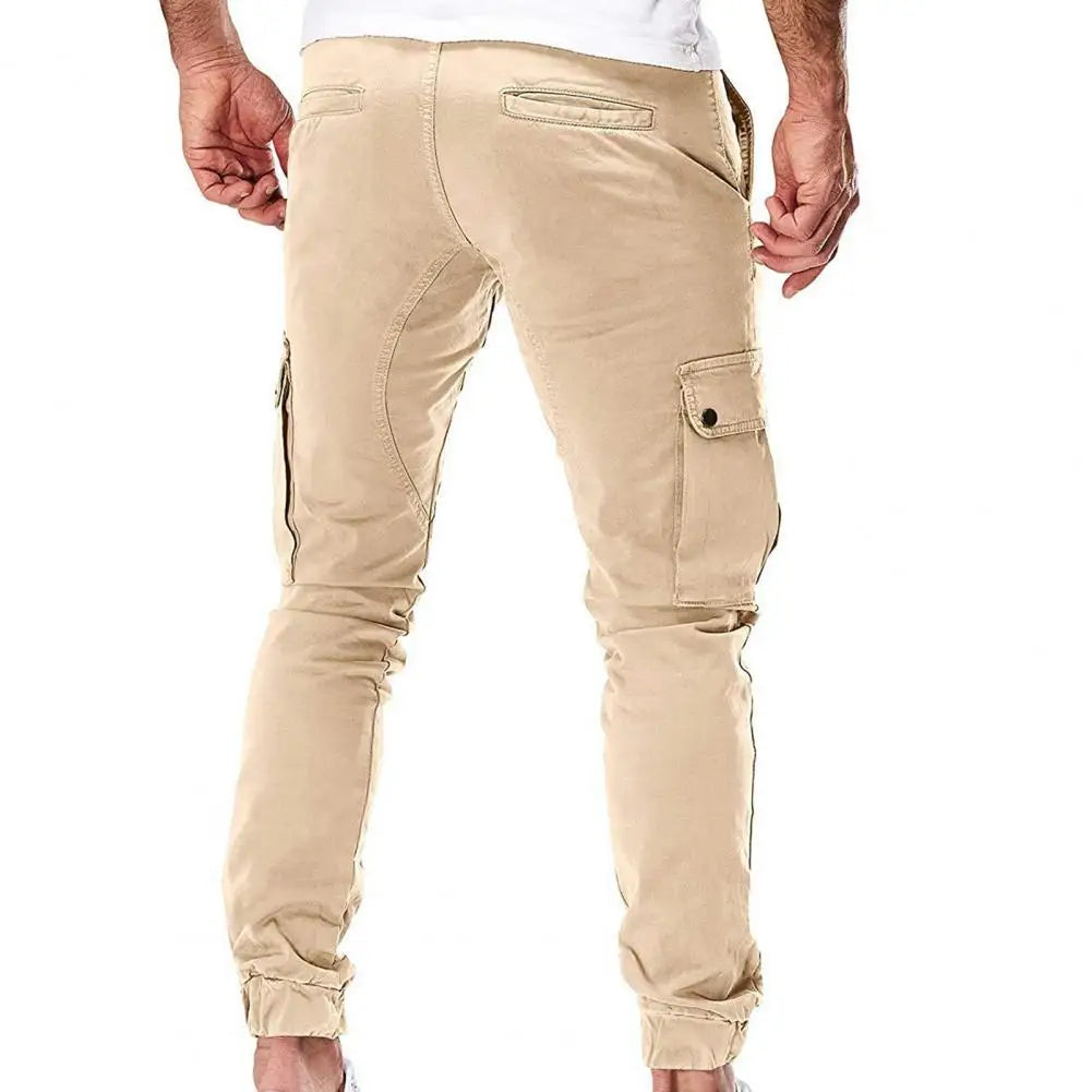 Men Cargo Military Pants Drawstring Solid Color Ankle Banded Casual Multi Pockets Cargo Pants for Male 2021 Autumn Sportswear