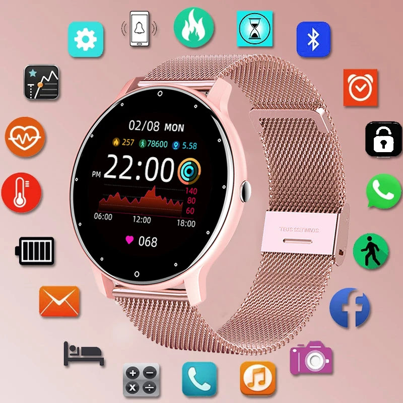 Montre intelligente Dames Écran tactile complet Sports Fitness montre IP67 étanche Bluetooth pour Android iOS Montre intelligente Femme