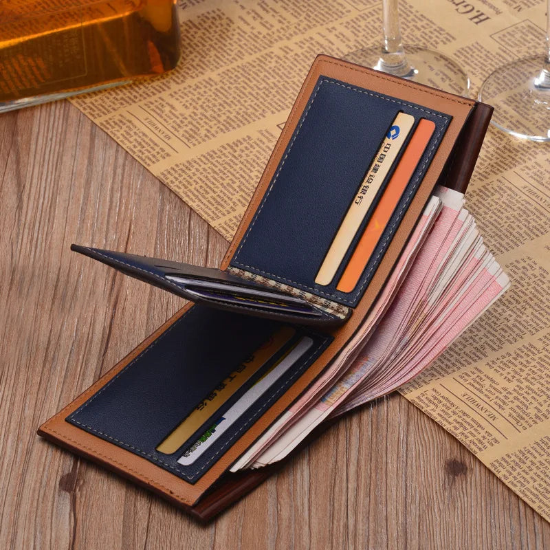 Vintage Men's Wallet Leather Men's Short Wallet Slim Male Purses Money Credit Card Holders Luxury Fashion Pure Color Wallet
