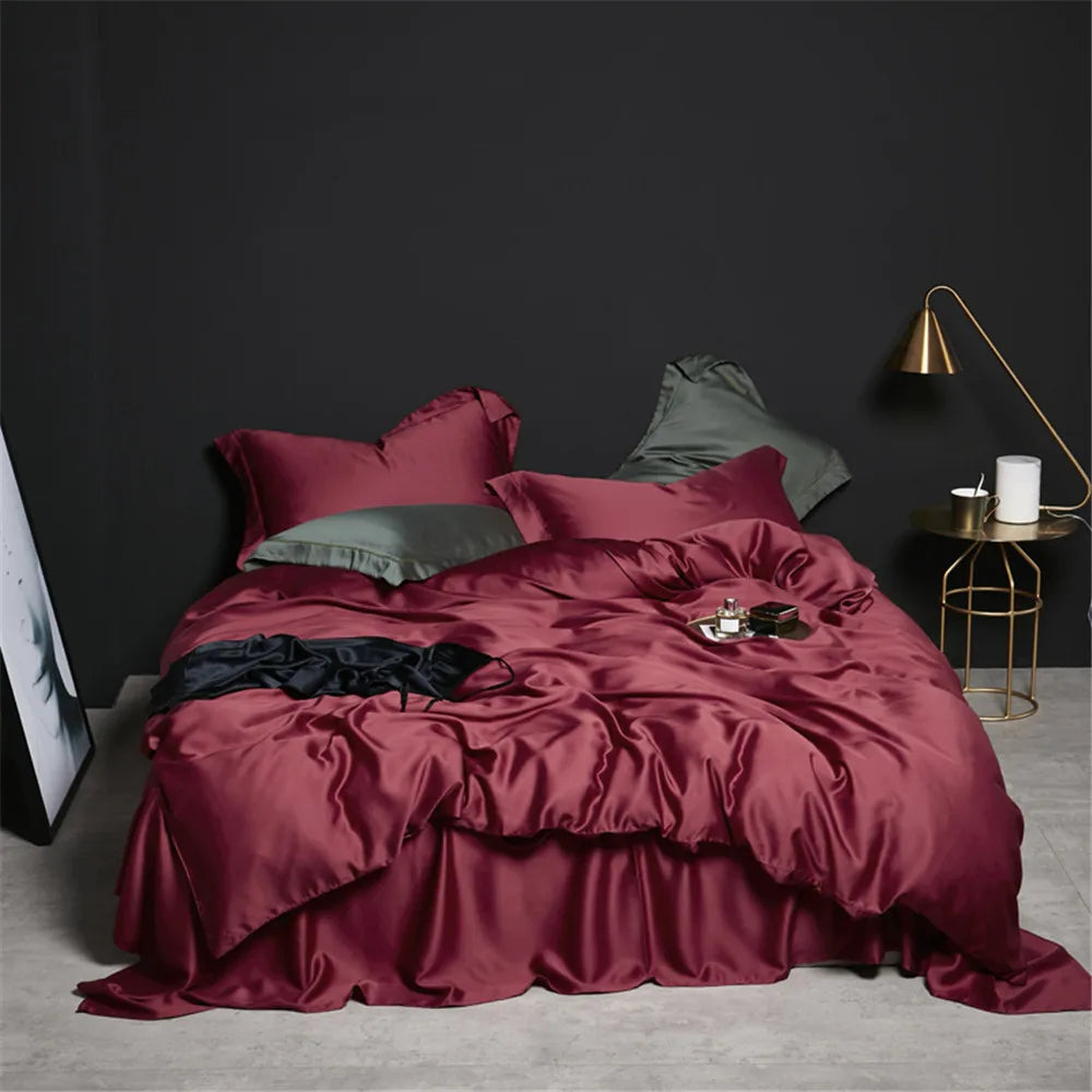 VEV-ESTHETE-Parure de lit vert foncé, ensemble de literie sain et pur, housse de luxe Queen et King, drap plat, taie d'oreiller, linge de lit, 100%