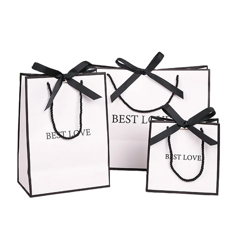 Sac en Papier Blanc avec Votre Propre Logo et Bowkno, Cadeau Élégant et Personnalisé, Imprimé de Luxe, Vente en Gros, 500 Pièces/Lot