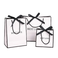 Sac en Papier Blanc avec Votre Propre Logo et Bowkno, Cadeau Élégant et Personnalisé, Imprimé de Luxe, Vente en Gros, 500 Pièces/Lot