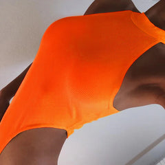 Sexy haute rue moulante néon body été coloré sans manches dos nu tenue de fitness Club fête Combinaison Combinaison Femme