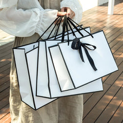 Sac en Papier Blanc avec Votre Propre Logo et Bowkno, Cadeau Élégant et Personnalisé, Imprimé de Luxe, Vente en Gros, 500 Pièces/Lot