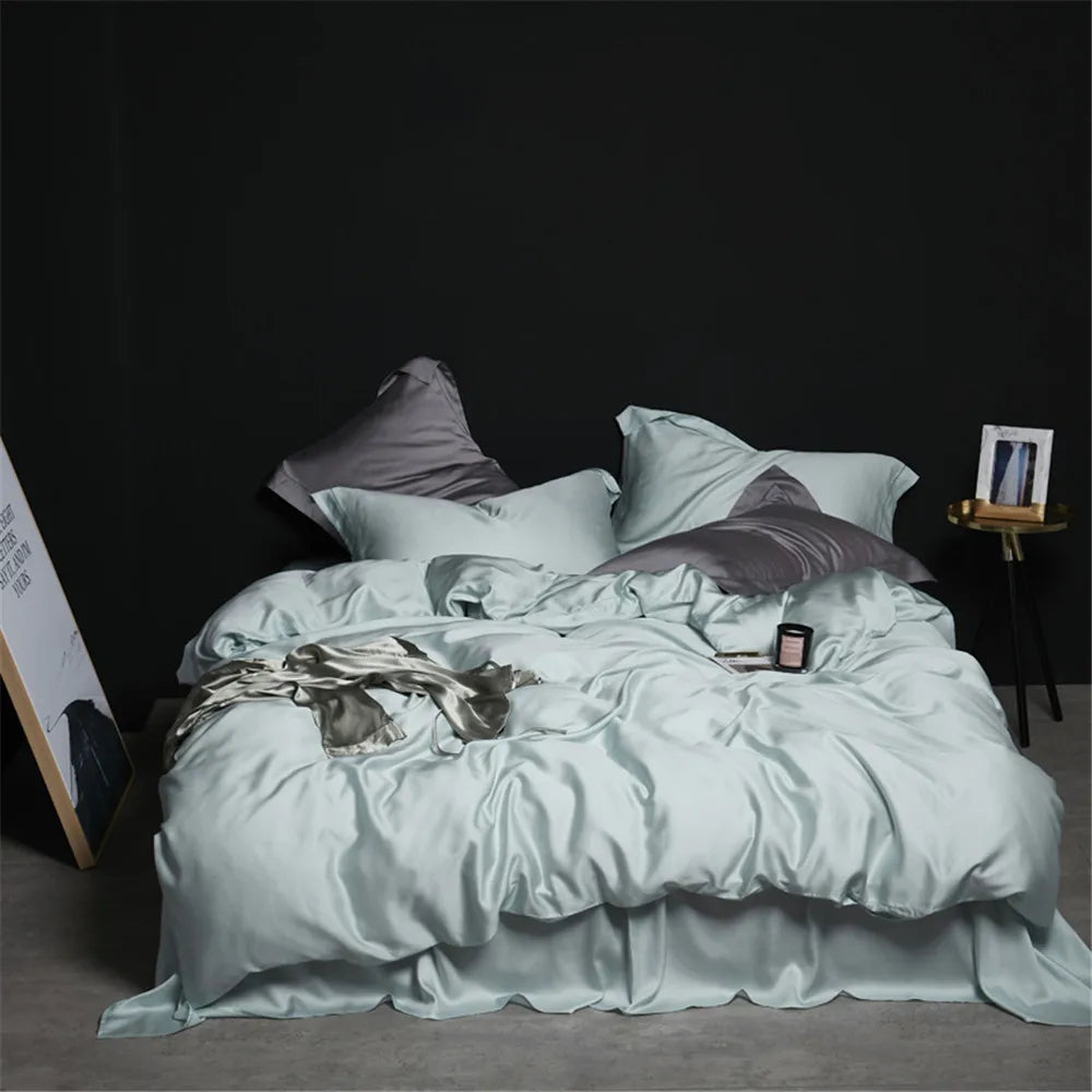 VEV-ESTHETE-Parure de lit vert foncé, ensemble de literie sain et pur, housse de luxe Queen et King, drap plat, taie d'oreiller, linge de lit, 100%
