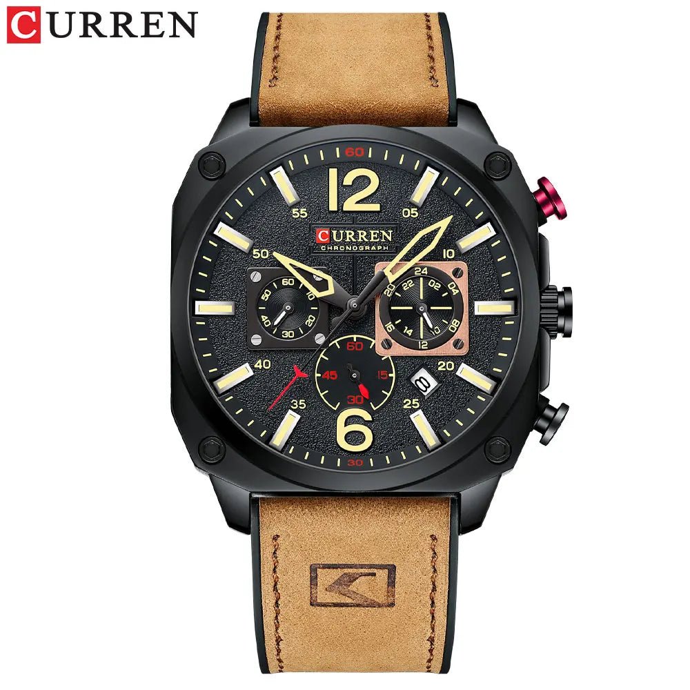 CURREN marque de luxe hommes montres à Quartz marron pour homme chronographe lumineux cadran en cuir horloge montre de sport décontractée