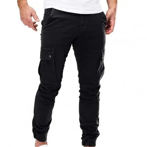 Men Cargo Military Pants Drawstring Solid Color Ankle Banded Casual Multi Pockets Cargo Pants for Male 2021 Autumn Sportswear