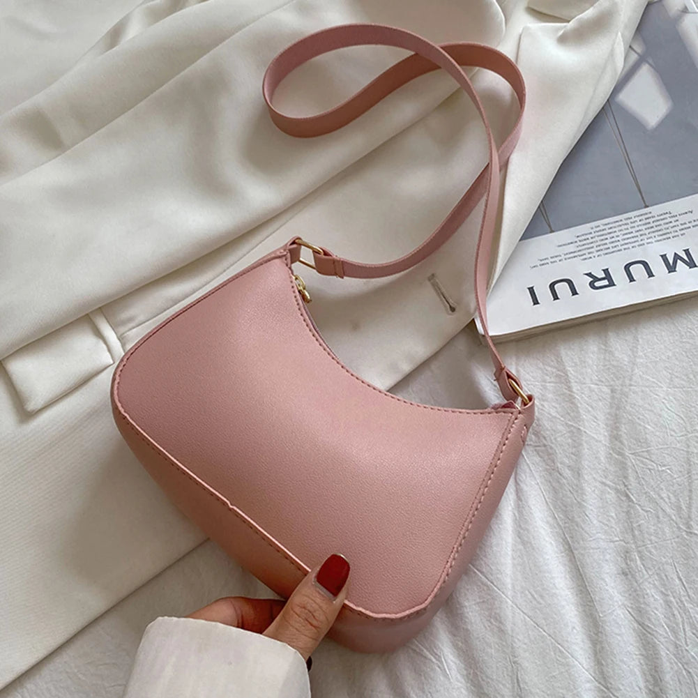 Sac à main rétro solide en cuir PU pour femmes, sous les bras, décontracté, nouvelle collection