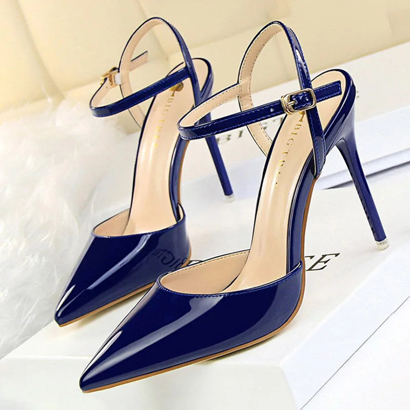 BIGTREE chaussures mode talons hauts chaussures en cuir verni femme pompes Sexy femmes talons bleu argent talons aiguilles femmes sandales 2025