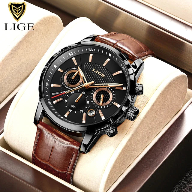 2024 Nouvelles Montres Pour Hommes LIGE Top Marque Luxe Cuir Casual Quartz Montre Hommes Sport Étanche Horloge Montre Relogio Masculino+Box