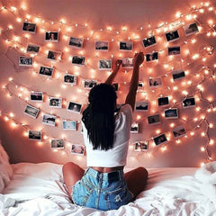 Guirlande lumineuse LED 5M 10M, Clip Photo USB, guirlande lumineuse féerique à piles, pour chambre à coucher, fête à domicile, mariage, décoration de noël