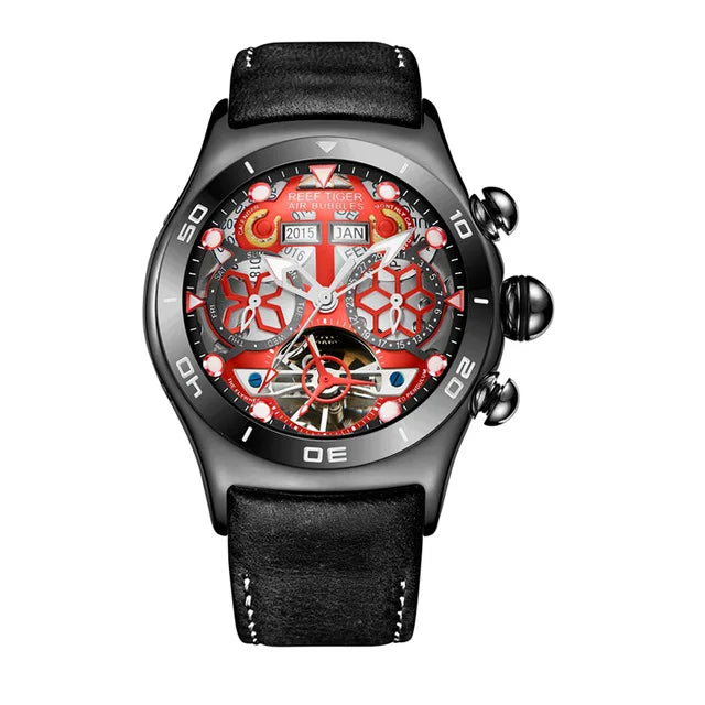 Reef Tiger-Montres Automatiques Seton pour Homme, Modules Or Rose, Bracelet Cuir Tourbillon, Montre dehors Étanche, Luxe, RIncome 703