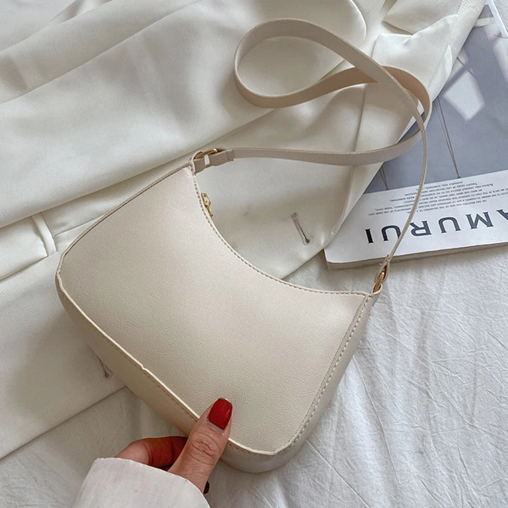Sac à main rétro solide en cuir PU pour femmes, sous les bras, décontracté, nouvelle collection
