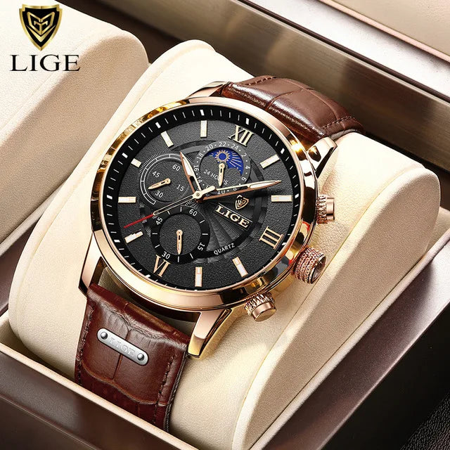 2024 Nouvelles Montres Pour Hommes LIGE Top Marque Luxe Cuir Casual Quartz Montre Hommes Sport Étanche Horloge Montre Relogio Masculino+Box