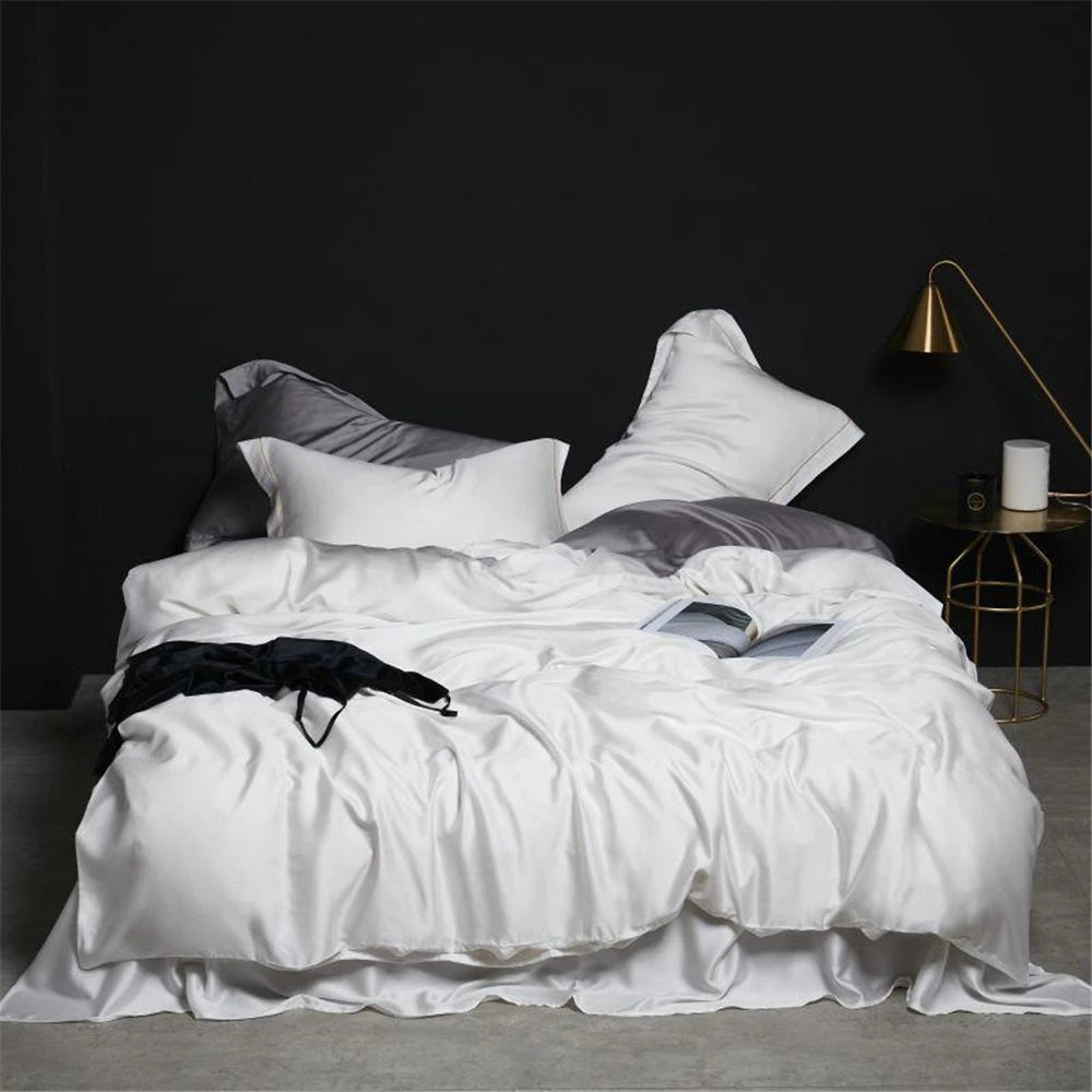 VEV-ESTHETE-Parure de lit vert foncé, ensemble de literie sain et pur, housse de luxe Queen et King, drap plat, taie d'oreiller, linge de lit, 100%