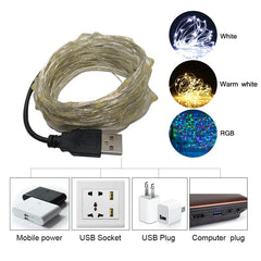 Guirlande lumineuse LED 5M 10M, Clip Photo USB, guirlande lumineuse féerique à piles, pour chambre à coucher, fête à domicile, mariage, décoration de noël