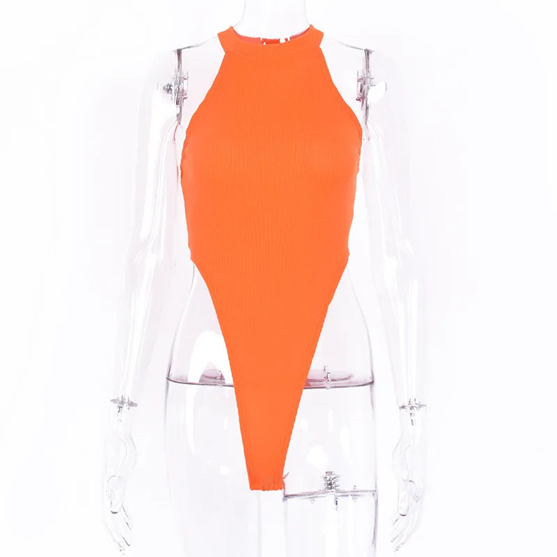 Sexy haute rue moulante néon body été coloré sans manches dos nu tenue de fitness Club fête Combinaison Combinaison Femme