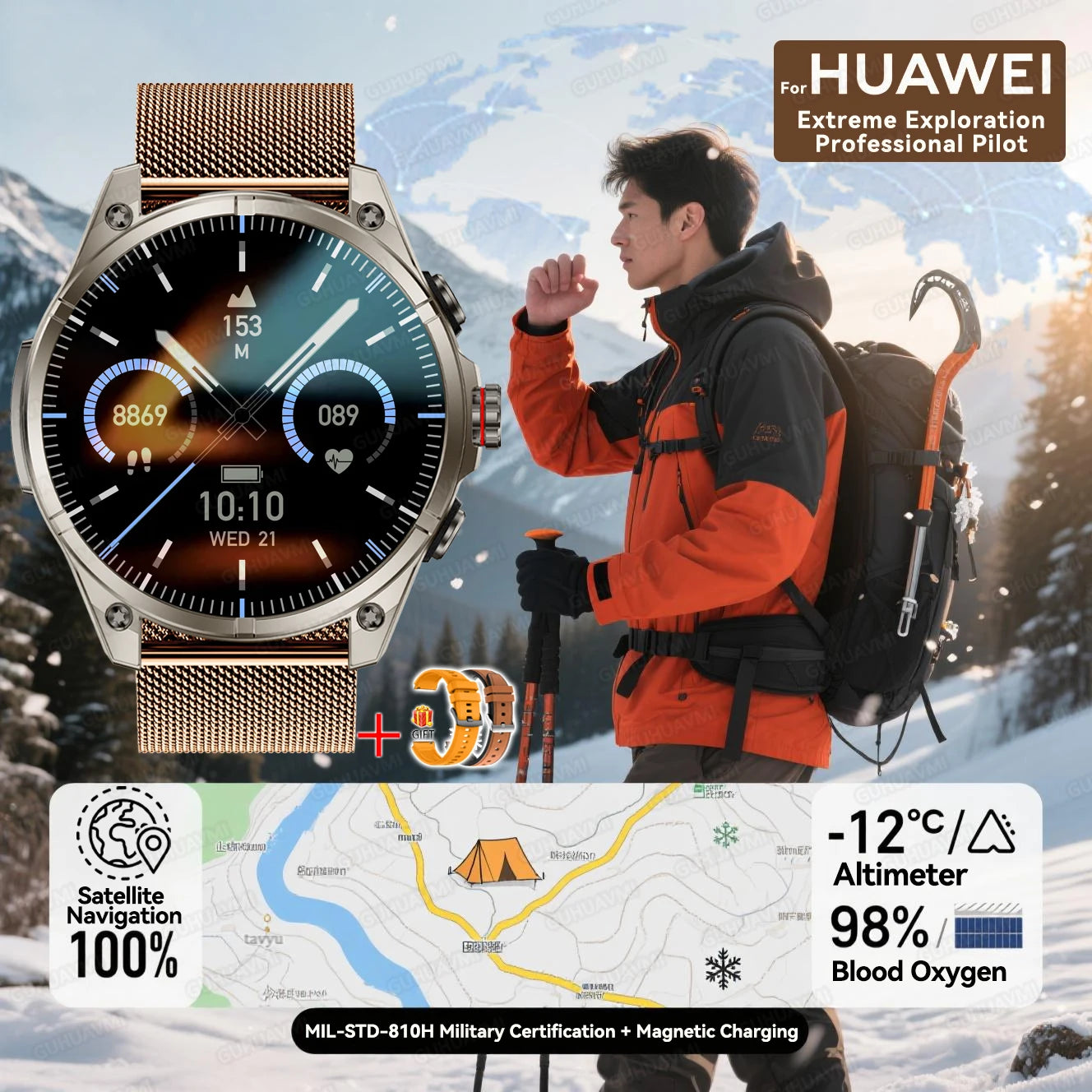 2025 nouvelles montres intelligentes GPS haut de gamme altimètre extérieur baromètre écran AMOLED boussole GPS intégrée sport militaire Smartwatch hommes