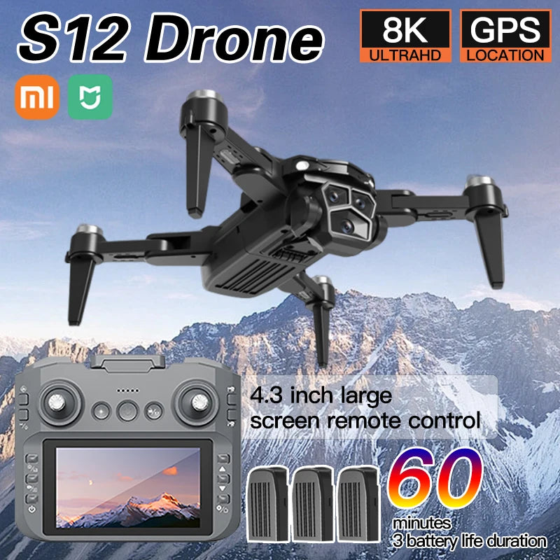 Xiaomi Mijia S12 Drone 8K professionnel GPS HD caméra Drones 5G WIFI 4k 4.3 pouces grand écran télécommande quadrirotor RC Dron