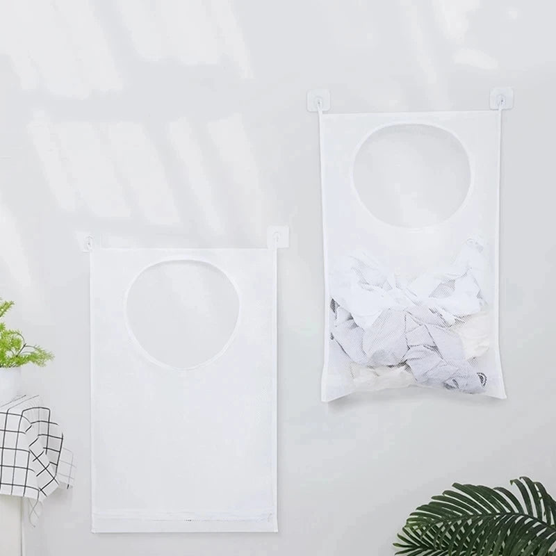Sac de rangement pour vêtements sales, panier à cadre, seau pliable en maille pour linge, salle de bains, organisateur mural pour vêtements ménagers avec crochet