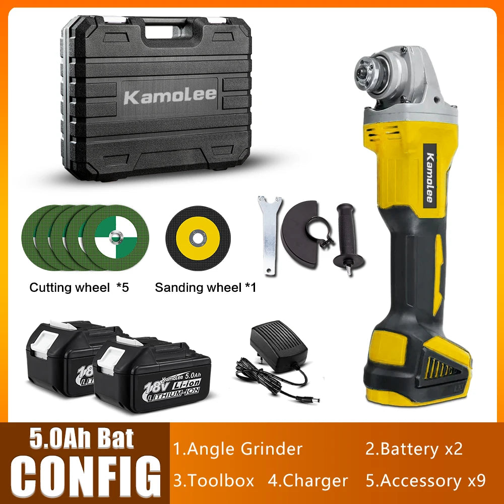 Kamolee 18V 100mm/125mm 4/5 inches Brushless Cordless Electric Angle Grinder Speed Cutting  Compatible For Makita 18V Battery
