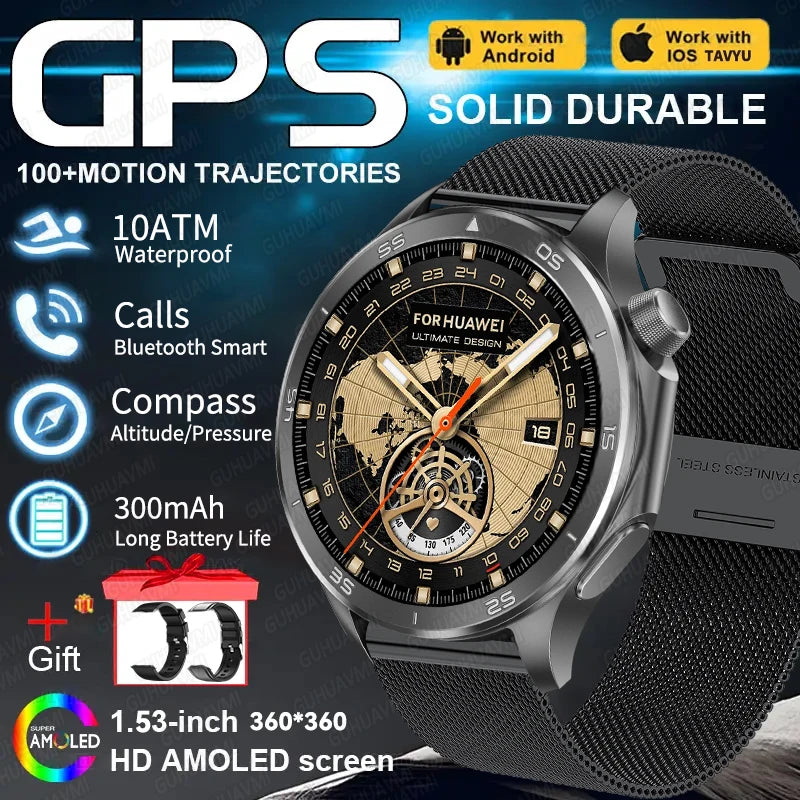 Montre connectée GPS pour hommes, avec boussole, altimètre de pression, étanche IP68, appel Bluetooth, écran AMOLED, nouveau, 2025