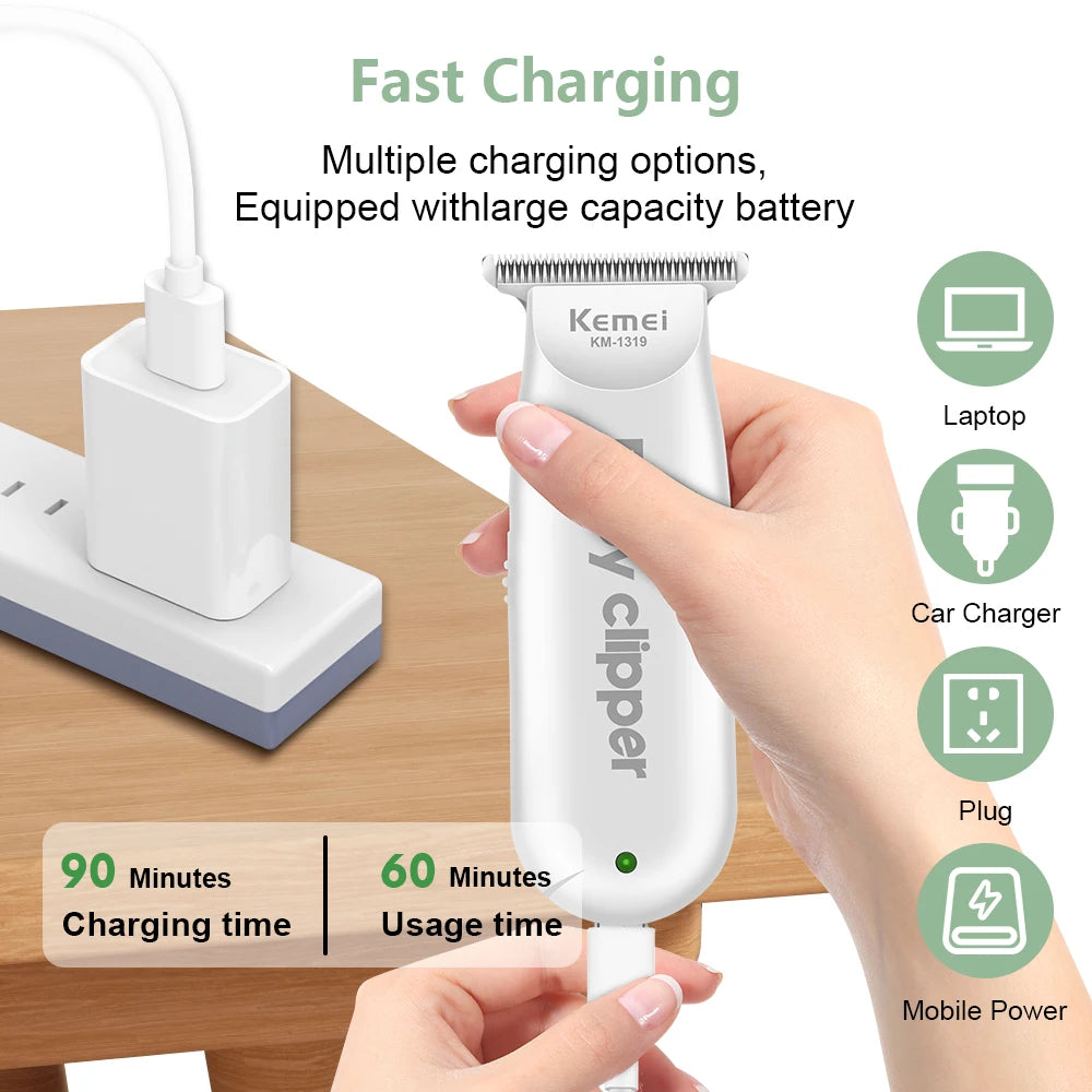 Kemei-Tondeuse à cheveux électrique portable pour bébé, mini machine à couper les cheveux pour enfants, rasoir silencieux aste, tondeuse à faible bruit, 1319