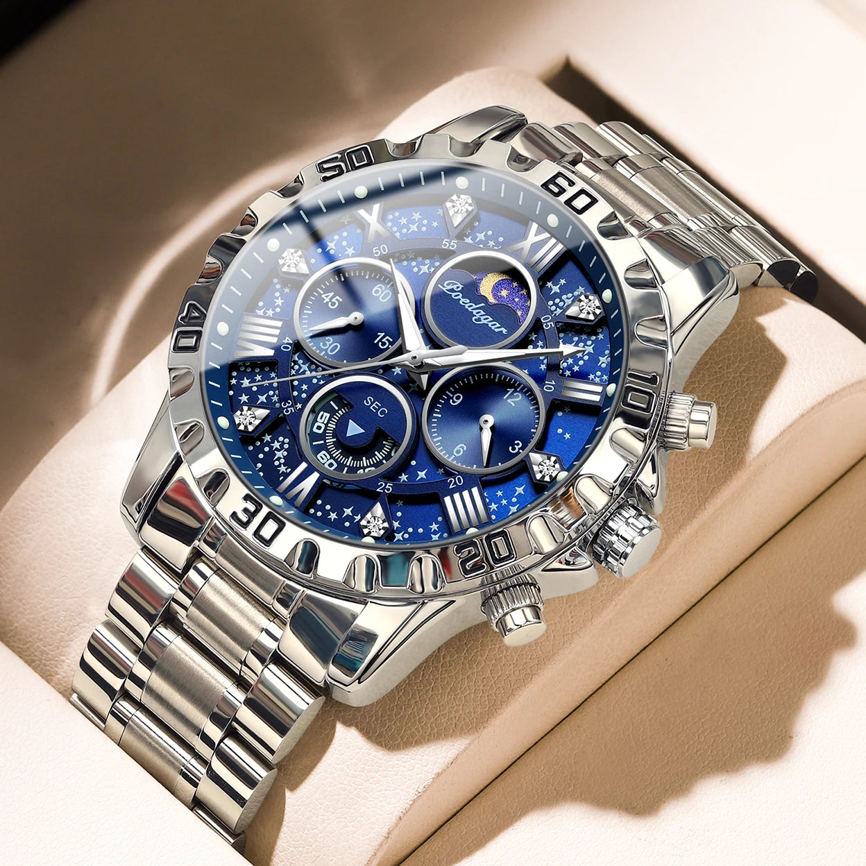 POEDAGAR Montre de luxe pour homme quartz sport hommes montre étanche lumineux en acier inoxydable chronographe montres pour hommes horloge Reloj