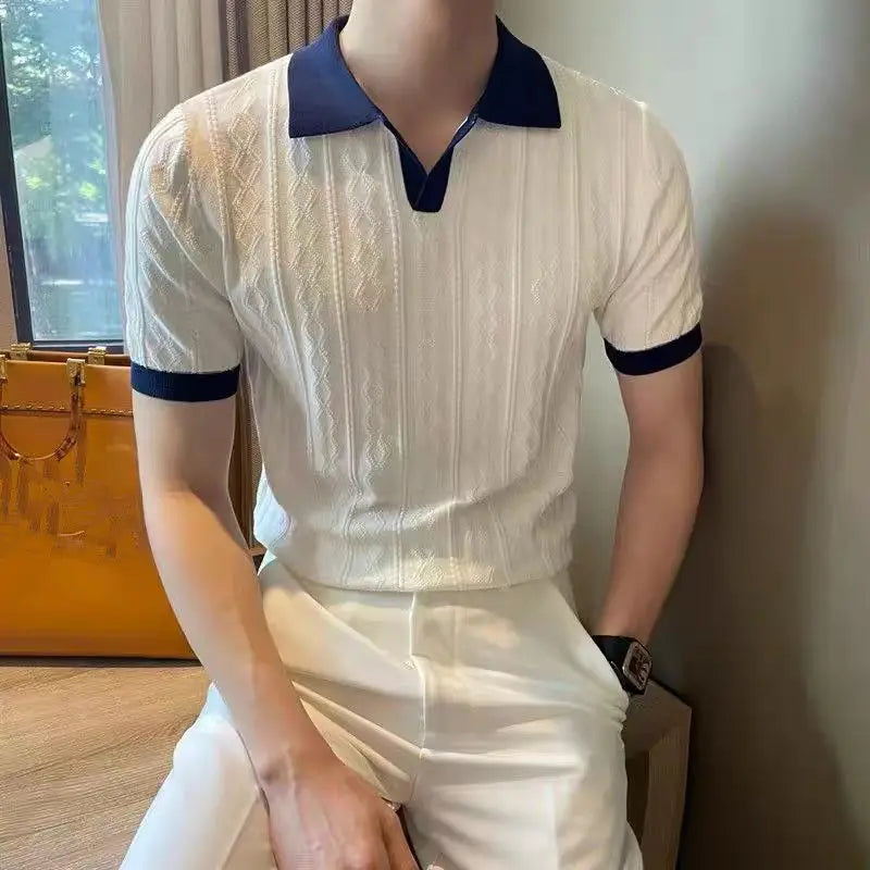 Spring Autumn New Fashion Polo Neck Short Sleeve Tees Casual Versatile Western Commuter Clothing Youth Loose Men's Polo Shirts