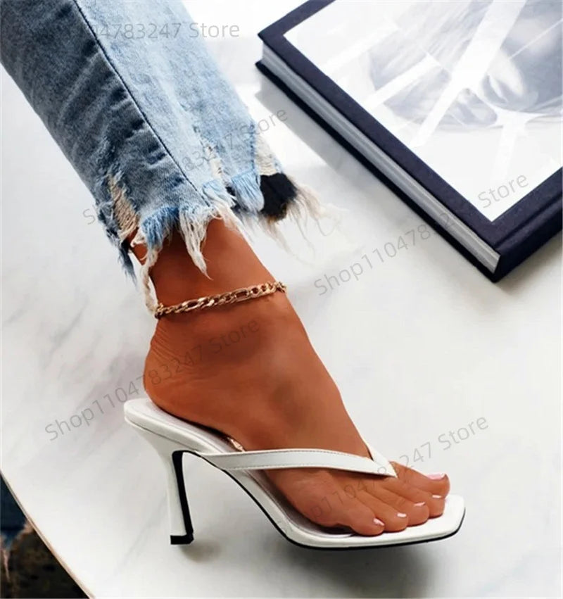 Tongs à talons hauts noirs pour femmes, sandales blanches, Mules, pantoufles pour dames, chaussures d'été 36-42 Calzado Mujer