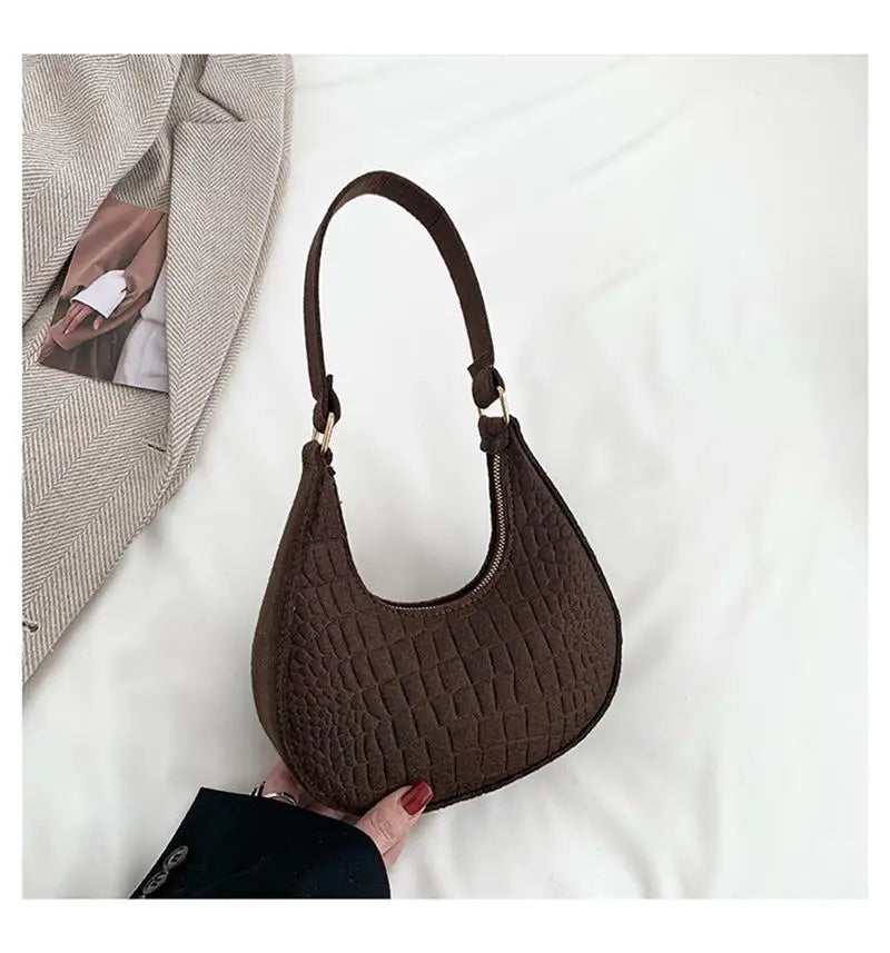 Sac à main à bandoulière Femmes Feutre Pierre Motif Sac Sous les Bras 2023 Mode Tempérament Version Coréenne Sac à main d’hiver